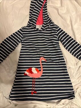 Navy & White Striped Hooded Dress with Pink Flamingo/bathing suit cover-up